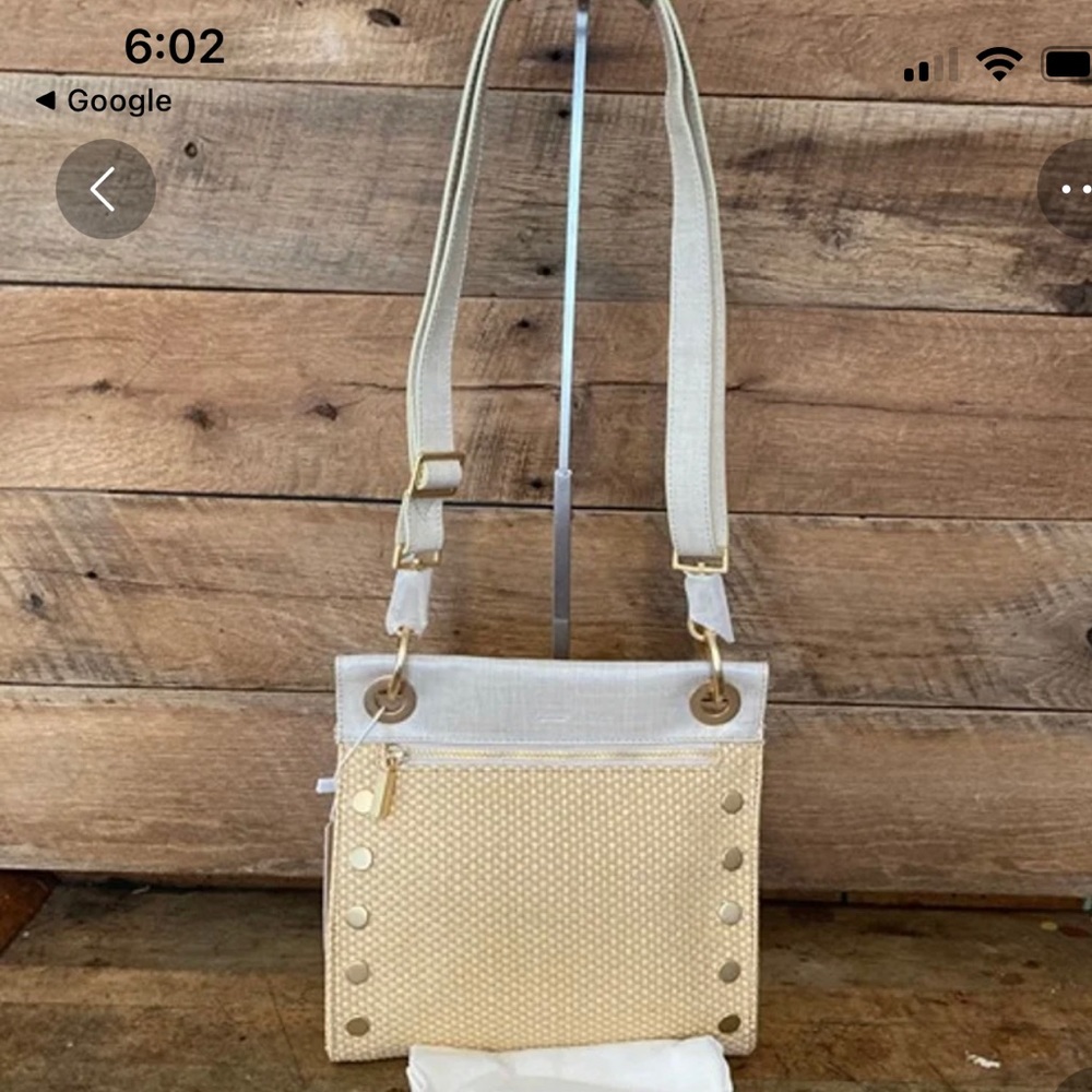 Hammitt Tony crossbody leather trim light blue  & tan